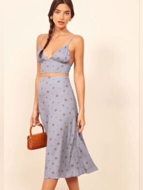 NWT Reformation Catania Two Piece Set In Arcadia Floral Blue Size 10